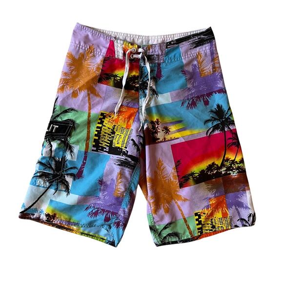 Men's B. Split Tropical Hawaii Palm Trees Colorful Board Shorts Swim Trunks | S - Picture 1 of 8